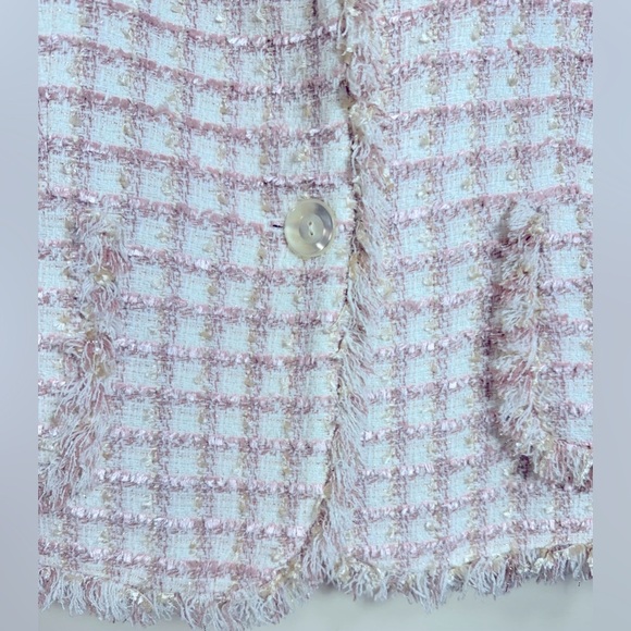 Vintage Bob Mackie Studio Striped Tweed Pink and off white Blazer Jacket Sz 10 - Picture 2 of 10